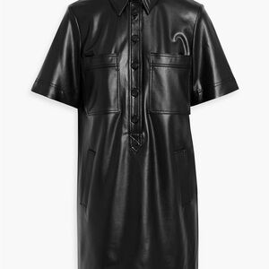 Veronica Beard Koulis Mini Shirt Dress in Black Faux Leather